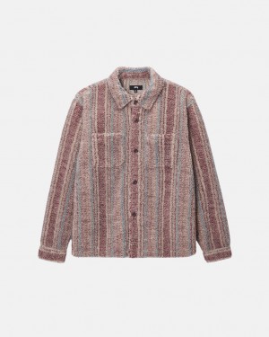 Košile Stussy Pruhovaný Sherpa Berry | VGAYH-2834