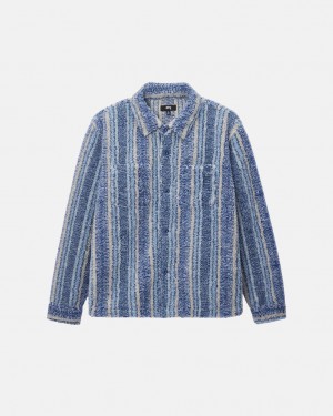 Košile Stussy Pruhovaný Sherpa Indigo | PBWEU-6014