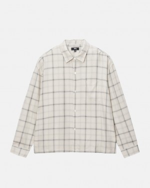 Košile Stussy Shadow Plaid Rayon Natural | EDFOY-8934