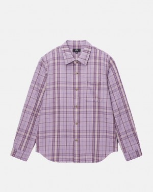 Košile Stussy Stones Plaid Levandule | NDLOK-9261