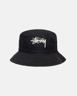 Pokrývky Hlavy Stussy Bucket Hat Big Stock Černé | EXZOH-2168