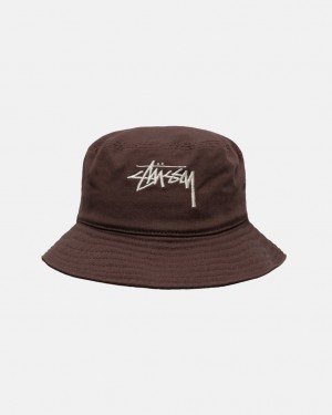 Pokrývky Hlavy Stussy Bucket Hat Big Stock Čokolády | SOPZF-4610