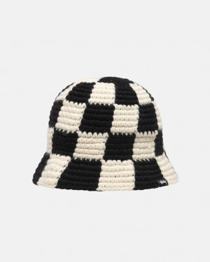 Pokrývky Hlavy Stussy Bucket Hat Checker Knit Černé | EXFDA-3597