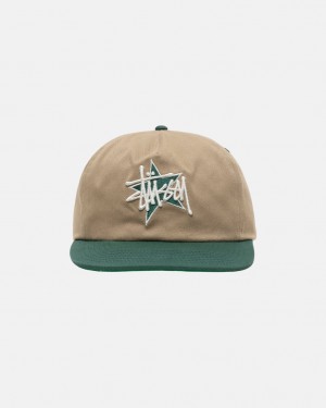 Pokrývky Hlavy Stussy Mid-depth Basic Star Strapback Hnědožlutý | BDQCT-6308