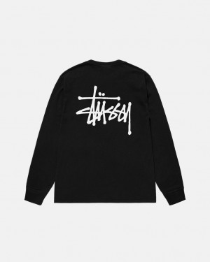 Tričko Stussy Basic Ls Pigment Dyed Černé | GXQYW-5470