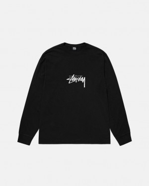 Tričko Stussy Small Stock Ls Pigment Dyed Černé | TLSIK-0963